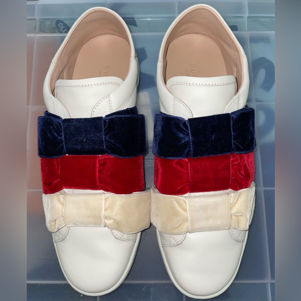 GUCCI ACE  BOW SNEAKERS SUEDE  LEATHER SLIP ON 11 US 41 IT GUC